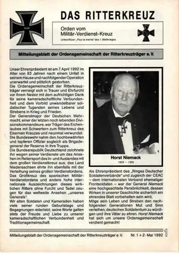 Das Ritterkreuz-Mitteilungsblatt der OG der Ritterkreuzträger e.V. 1+2-1992