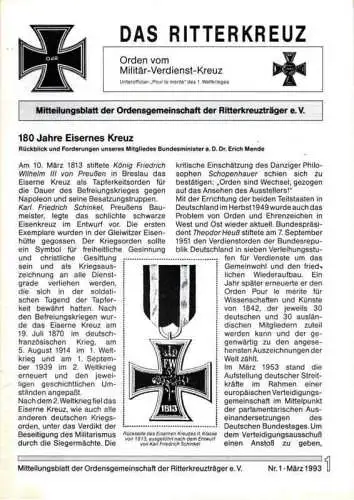 Das Ritterkreuz-Mitteilungsblatt der OG der Ritterkreuzträger e.V. 1-1993