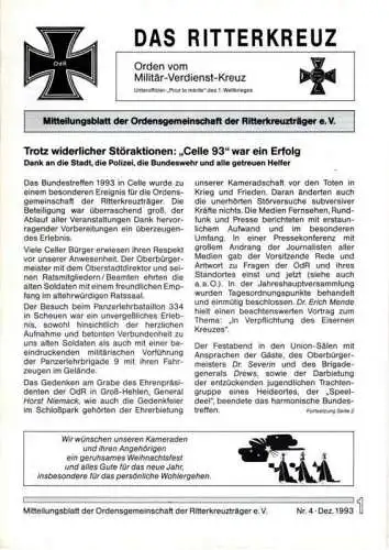 Das Ritterkreuz-Mitteilungsblatt der OG der Ritterkreuzträger e.V. 4-1993