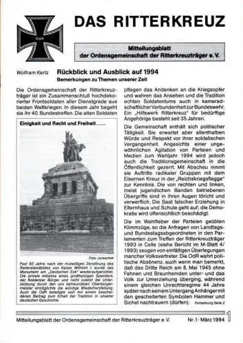 Das Ritterkreuz-Mitteilungsblatt der OG der Ritterkreuzträger e.V. 1-1994