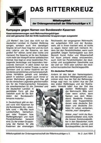 Das Ritterkreuz-Mitteilungsblatt der OG der Ritterkreuzträger e.V. 2-1994