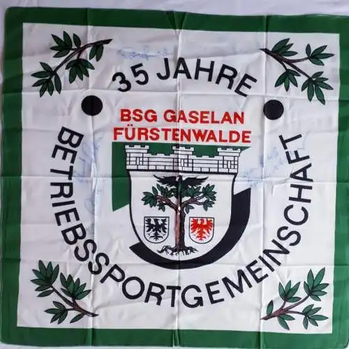 DDR Erinnerungstuch 35 Jahre BSG Gaselan Fürstenwalde mit Unterschriften