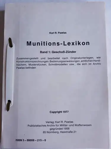 Munitionslexikon Band 1 Karl R.Pawlas
