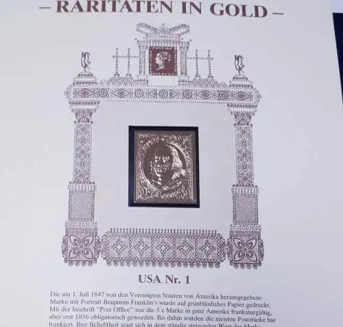 Raritäten in Gold Göde Briefmarken USA Nr.1
