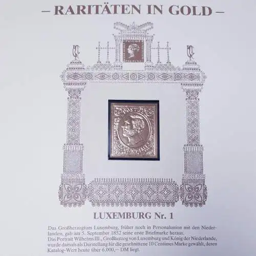 Raritäten in Gold Göde Briefmarken Luxemburg Nr.1