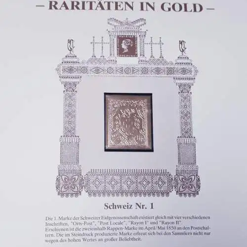 Raritäten in Gold Göde Briefmarken Schweiz Nr.1