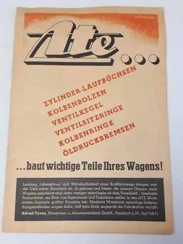 Prospektblatt Ate - Alfred Teves - Maschinen- und Armaturenfabrik GmbH Frankfurt/Main