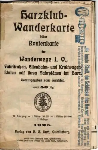 Harzclub Wanderkarte der Wanderwege Maßstab 1:500 000