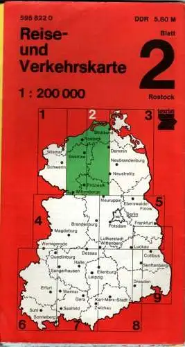 DDR Reise- und Verkehrskarte Blatt 2 Rostock Maßstab 1:200 000