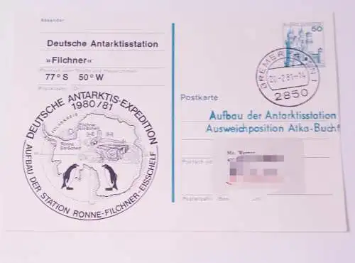 Deutsche Bundespost Postkarte Deutsche Antarktisexpedition 1980/1981 - Aufbau der Station Ronne - Filchner - Eisschelf