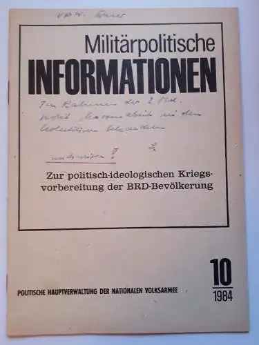 DDR NVA Militärpolitische Informationen Nr.10 - 1984