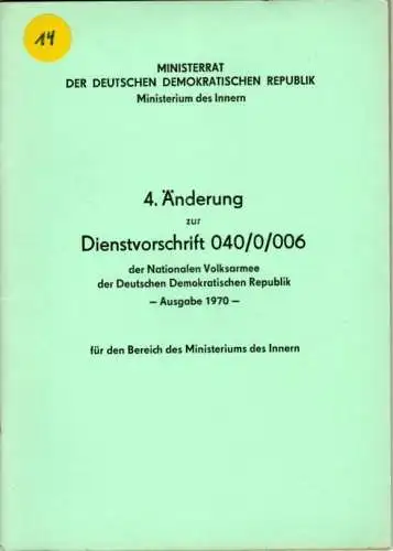 DDR NVA 4.Änderung zur Dienstvorschrift 040/0/006