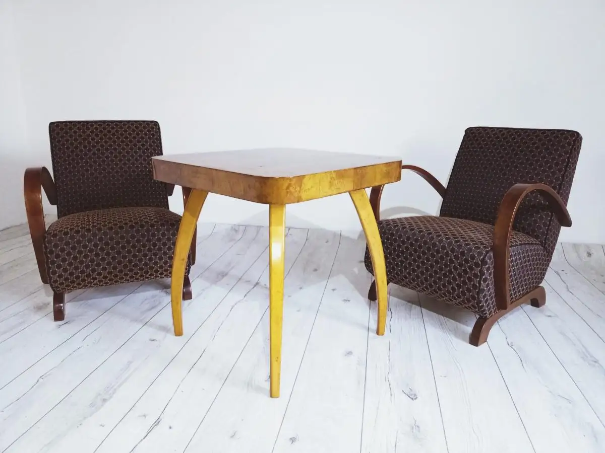 Halabala-Set Sessel, Couchtisch, Esszimmerstühle und Tisch 0