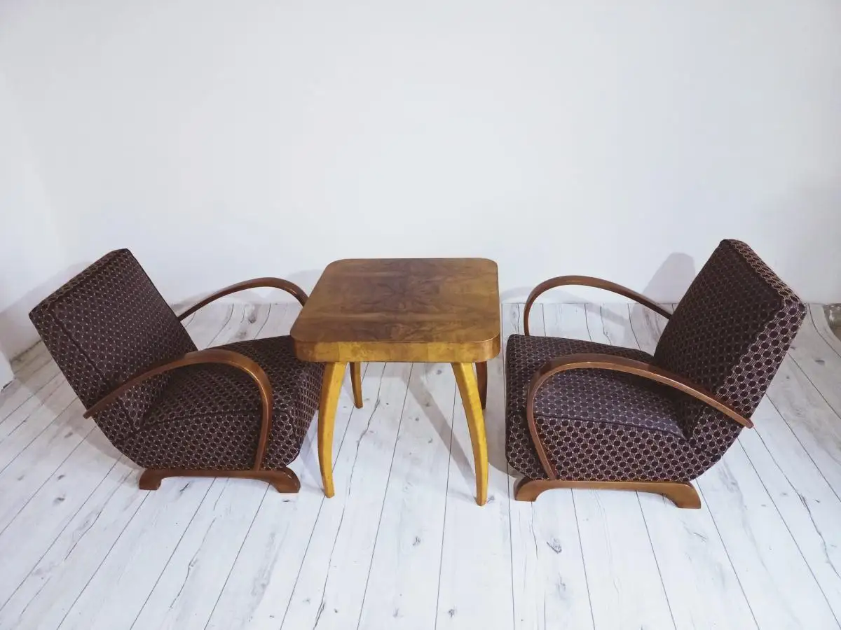 Halabala-Set Sessel, Couchtisch, Esszimmerstühle und Tisch 5