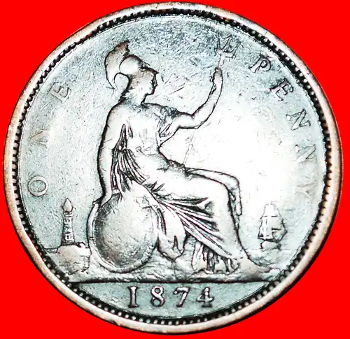 * HERRIN DER SEEN: GROSSBRITANNIEN ★ PENNY 1874 SCHIFF★ SELTEN R5! VICTORIA (1837-1901)