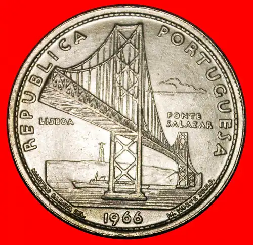 * SCHIFF SILBER: PORTUGAL ★ 20 ESCUDOS 1966 SALAZAR BRÜCKE!