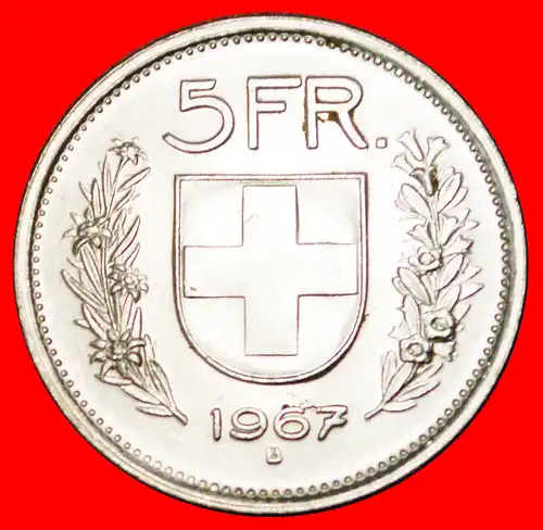 * WILHELM TELL (1931-2022): SCHWEIZ ★ 5 FRANKEN 1967B SILBER! ENTDECKUNG MÜNZE! uSTG STEMPELGLANZ! * : SWITZERLAND ★ SILVER! DISCOVERY COIN