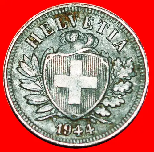 * HUT AUF DEM SCHILD: SCHWEIZ ★ 2 RAPPEN 1944B KRIEGSZEIT (1939-1945)! * SWITZERLAND 