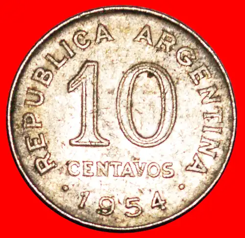 * SAN MARTIN (1778-1850): ARGENTINIEN ★ 10 CENTAVOS 1954! * ARGENTINA