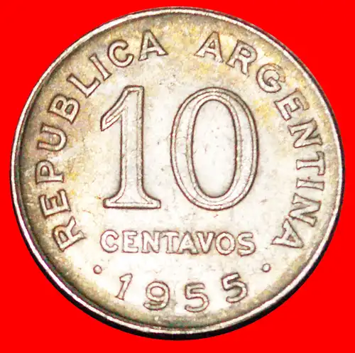 * SAN MARTIN (1778-1850): ARGENTINIEN ★ 10 CENTAVOS 1955! * ARGENTINA