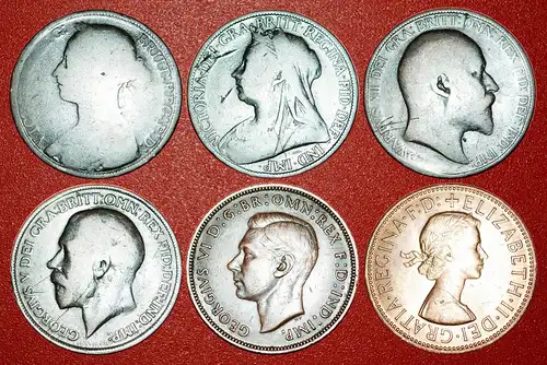 * PORTRAITS DER REGIERER: GROSSBRITANNIEN ★ 1 PENNY 1889-1965! SET 6 MÜNZEN!  * PORTRAITS OF RULERS: UNITED KINGDOM ★