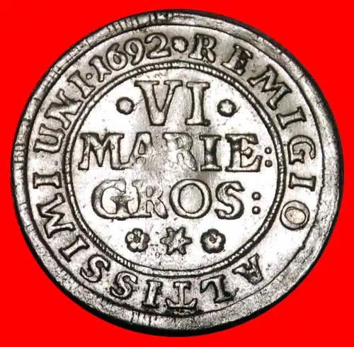 * SILBER (1686-1700): DEUTSCHLAND ★ 6 MARIENGROSCHEN 1692  FÜRSTENTUM BRAUNSCHWEIG-WOLFENBÜTTEL! UNGEWÖHNLICH! VERÖFFENTLICHT WERDEN! * SILVER: GERMANY ★ BRUNSWICK-WOLFENBUTTEL UNCOMMON! TO BE PUBLISHED!