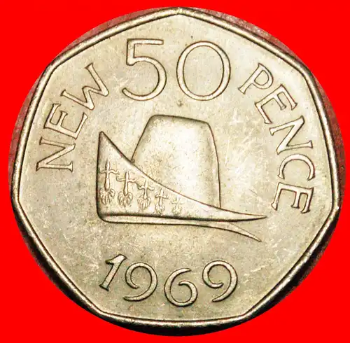 * SIEBENECK GROSSBRITANNIEN (1969-1971): GUERNSEY ★ 50 NEU PENCE 1969 STG STEMPELGLANZ!