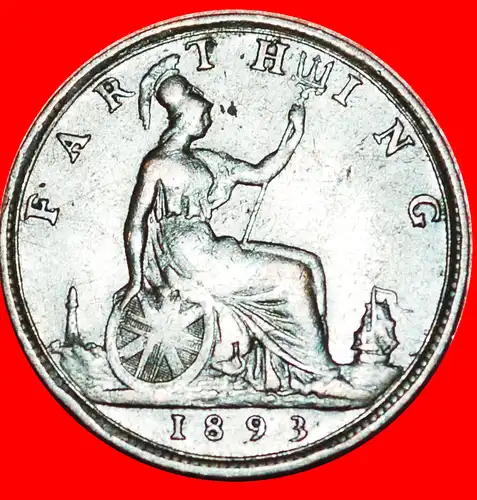 * HERRIN DER SEEN: GROSSBRITANNIEN ★ FARTHING 1893 SCHIFF! Victoria (1837-1901) * MISTRESS OF SEAS: UNITED KINGDOM ★SHIP! 