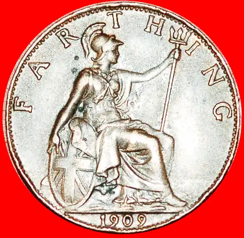 * HERRIN DER SEEN: GROSSBRITANNIEN ★ FARTHING 1909! Eduard VII. (1902-1910) * MISTRESS OF SEAS: UNITED KINGDOM ★