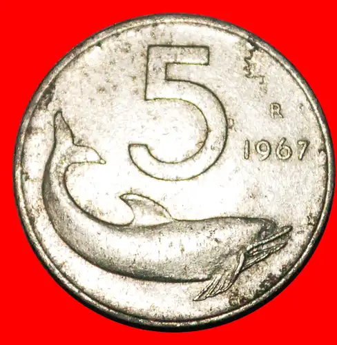 * DELFIN (1951-2001): ITALIEN ★ 5 LIRE 1967R!!! * DOLPHIN: ITALY ★