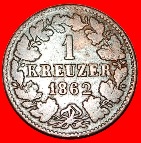 * LÖWE (1859-1863): DEUTSCHLAND ★ 1 KREUZER 1862 HERZOGTUM NASSAU! * LION: GERMANY 