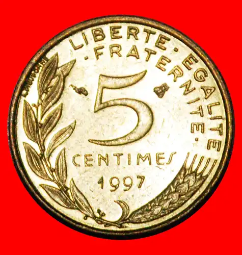 * MARIANNE (1966-2001): FRANKREICH ★ 5 CENTIMES 1997 uSTG STEMPELGLANZ! * FRANCE 