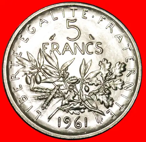 * SILBER TYP (1959-1969): FRANKREICH ★ 5 FRANCS 1961 STG STEMPELGLANZ! UNGEWÖHNLICH!  * SILVER: FRANCE ★ UNC MINT LUSTRE UCNOMMON!