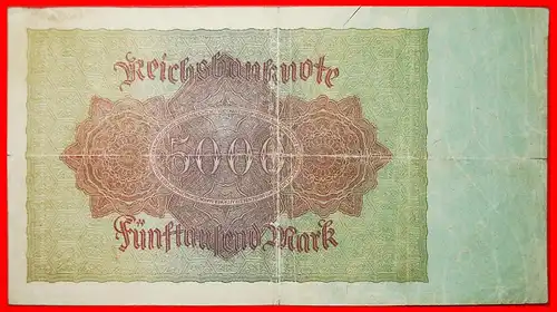 * REICHSBANKNOTE: DEUTSCHLAND ★ 5000 MARK 1922! UNGEWÖHNLICH! * GERMANY ★ UNCOMMON