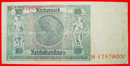 * REICHSBANKNOTE: DEUTSCHLAND ★ 10 MARK 1929! N 17579000 * GERMANY ★ 