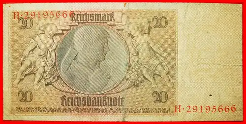 * REICHSBANKNOTE:  DEUTSCHLAND ★ 20 MARK 1929! N  * GERMANY ★ 