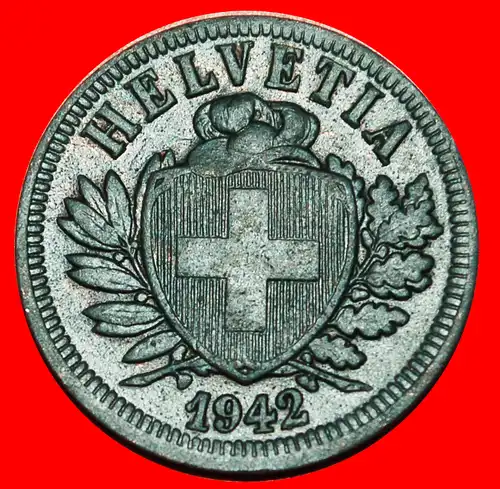 * HUT AUF SCHILD (1942-1946): SCHWEIZ ★ 2 RAPPEN 1942B! KRIEGSZEIT (1939-1945)!  * SWITZERLAND