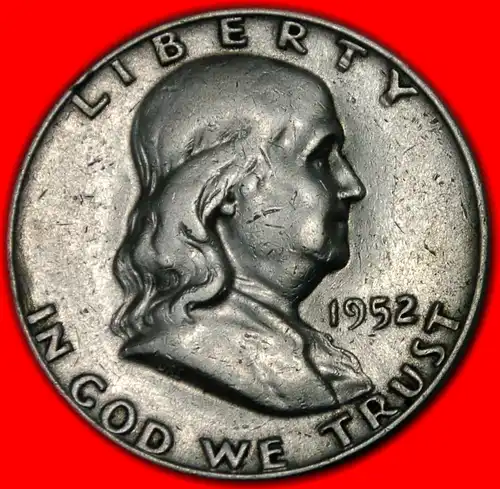 *• SILBER: VEREINIGTEN STAATEN USA ★ 1/2 DOLLAR 1952D FRANKLIN (1706-1790)! * SILVER!