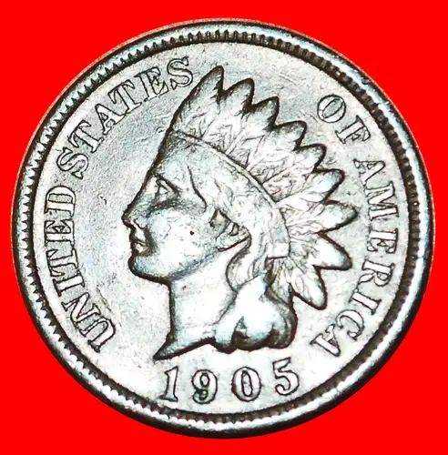 * INDISCHER KOPF (1864-1909): USA ★ 1 CENT 1905 ENTDECKUNG MÜNZE UNVERÖFFENTLICHT! * DISCOVERY COIN UNPUBLISHED!