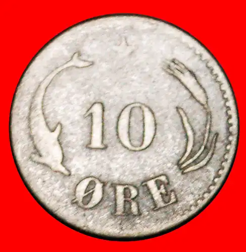 * SCHWEINWALE (1874-1905): DÄNEMARK ★ 10 OERE 1874 SILBER! Christian IX. (1863-1906)  * PORPOISE: DENMARK ★ SILVER!