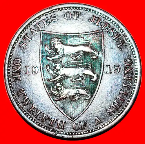 * GROSSBRITANNIEN (1911-1923): JERSEY ★ 1/12 SHILLING 1913! INTERESSANTE TYP! * GREAT BRITAIN: JERSEY ★ ERROR