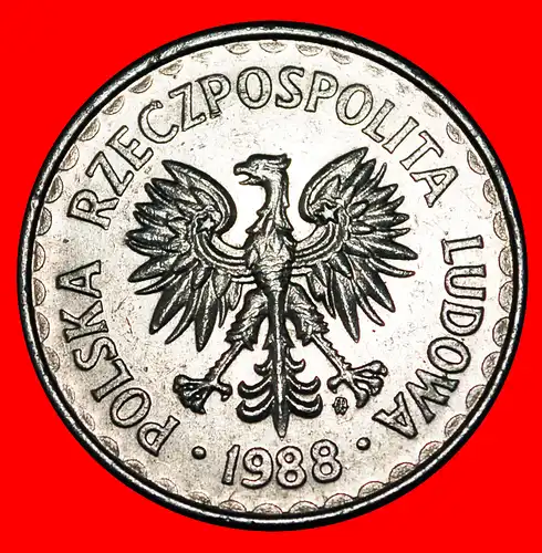 * GROSSER ADLER ~ KLEINES DATUM (1986-1988):  POLEN ★ 1 ZLOTY 1988 uSTG STEMPELGLANZ! *  POLAND ★