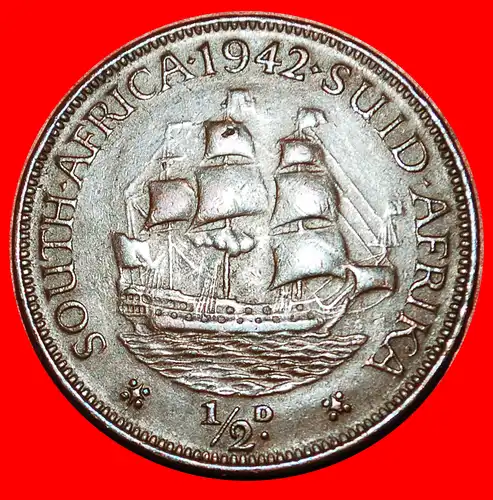 * SCHIFF (1937-1947): SÜDAFRIKA ★ 1/2 PENNY 1942 KRIEGSZEIT (1939-1945)! * SHIP: SOUTH AFRICA ★