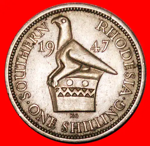 * GROSSBRITANNIEN SIMBABWE-VOGEL: SÜDRHODESIEN ★ 1 SHILLING 1947! Georg VI. (1937-1952) * GREAT BRITAIN ZIMBABWE BIRD: SOUTHERN RHODESIA 