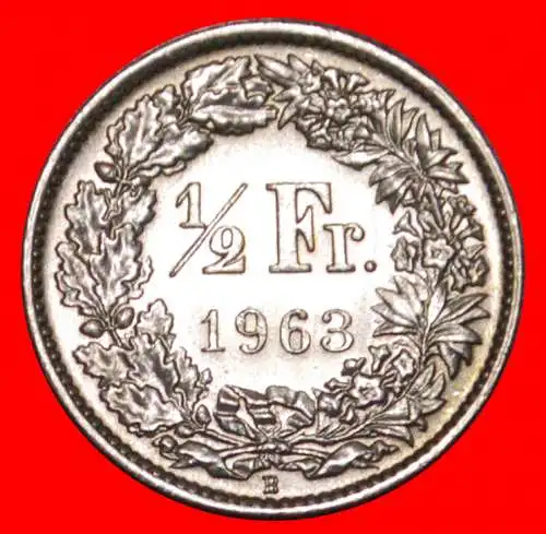* SILBER (1875-1967): SCHWEIZ ★ 1/2 FRANKEN 1963B uSTG STEMPELGLANZ! ENTDECKUNG MÜNZE! * SILVER: SWITZERLAND ★ DISCOVERY COIN!