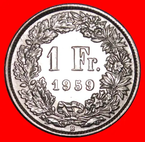 * SILBER (1875-1967): SCHWEIZ ★ 1 FRANKEN 1959B  VZGL STEMPELGLANZ! ENTDECKUNG MÜNZE! * SILVER: SWITZERLAND ★ DISCOVERY COIN! 