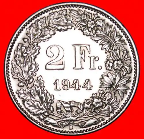 * SILBER (1875-1967): SCHWEIZ ★ 2 FRANKEN 1944B KRIEGSZEIT (1939-1945)!  * SILVER: SWITZERLAND ★
