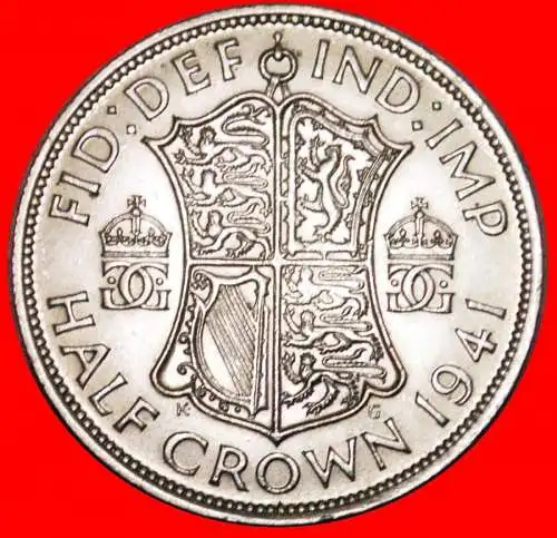 * KRIEGSZEIT (1939-1945) SILBER: GROSSBRITANNIEN ★ 1/2 CROWN 1941! GEORG VI. (1936 - 1952)  * WAR ISSUE SILVER: GREAT BRITAIN ★UNITED KINGDOM ★