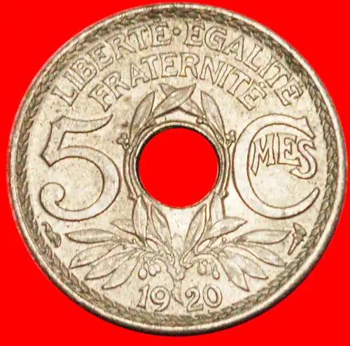 *• ALTER TYP!★ FRANKREICH 5 CENTIMES 1920! SELTEN IN AUSSERGEWÖHNLICHEM ZUSTAND! *  FRANCE  ★