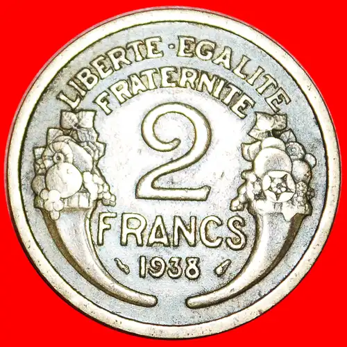 *• 2 FÜLLHÖRNER ★ FRANKREICH ★ 2 FRANCS 1938! *  FRANCE  ★